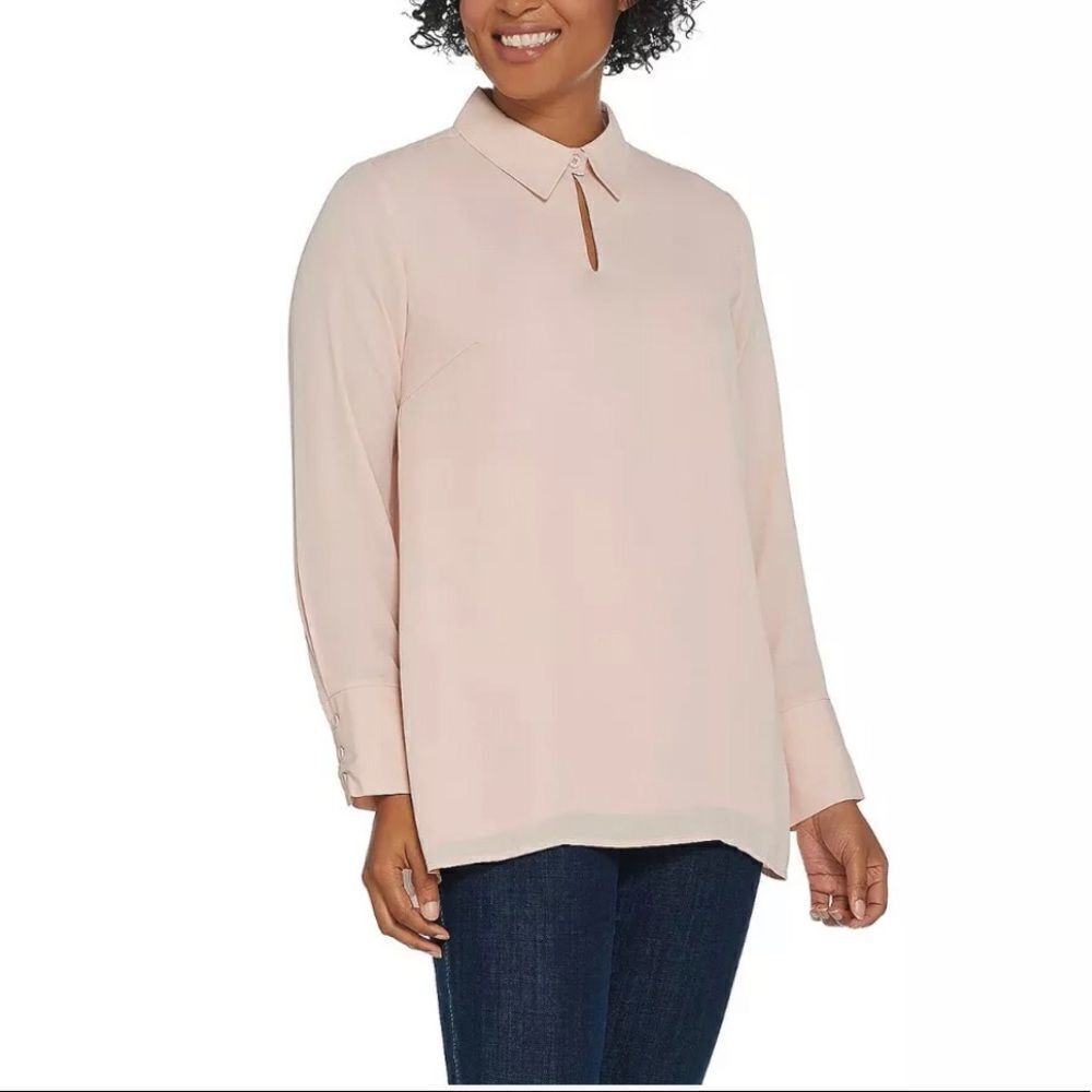 Joan Rivers Flowy Button Neckline Long Sleeve Blouse